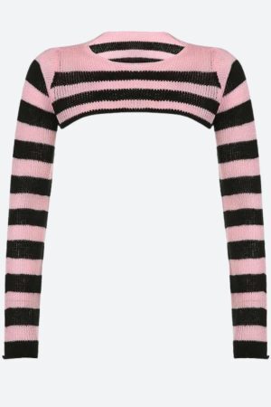 Style Core Aesthetics, New Style Trends - Goth Striped Knitted Shrug Sweater