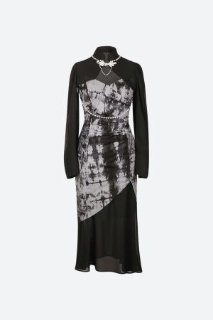 Style Core Aesthetics, New Style Trends - Goth Wide Sleeve Qipao Midi Dress