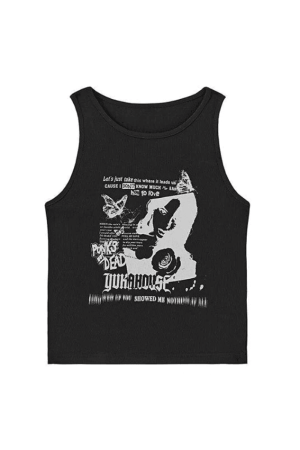 Style Core Aesthetics, New Style Trends - Gothic Punk Printed Rib Crop Tank Top