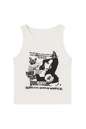 Style Core Aesthetics, New Style Trends - Gothic Punk Printed Rib Crop Tank Top