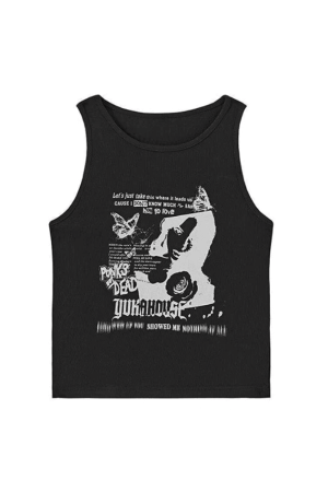 Style Core Aesthetics, New Style Trends - Gothic Punk Printed Rib Crop Tank Top