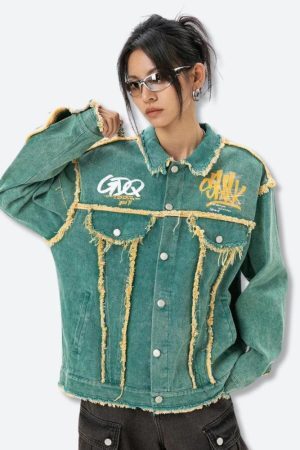 Style Core Aesthetics, New Style Trends - Green Denim Jacket