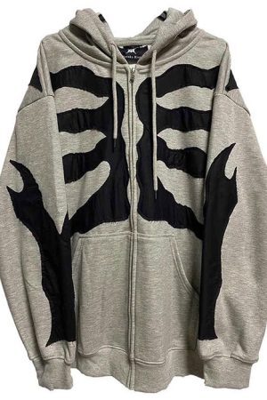 Style Core Aesthetics, New Style Trends - Grey Skeleton Hoodie
