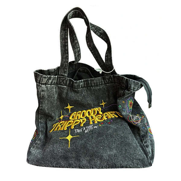 Style Core Aesthetics, New Style Trends - Groovy Trippy Heart Denim Bag