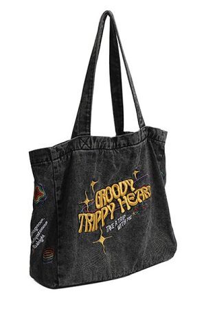 Style Core Aesthetics, New Style Trends - Groovy Trippy Heart Denim Bag