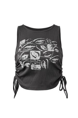 Style Core Aesthetics, New Style Trends - Grunge Aesthetic Eyes Print Top