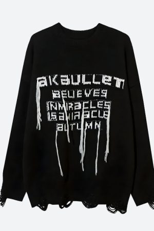 Style Core Aesthetics, New Style Trends - Grunge AK-Bullet Tasseled Sweater