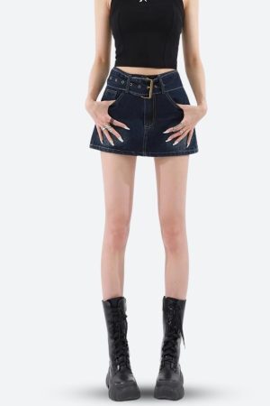 Style Core Aesthetics, New Style Trends - Grunge Belted Denim Mini Skirt