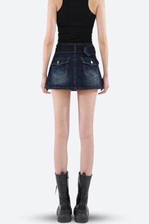 Style Core Aesthetics, New Style Trends - Grunge Belted Denim Mini Skirt