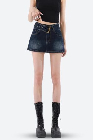 Style Core Aesthetics, New Style Trends - Grunge Belted Denim Mini Skirt