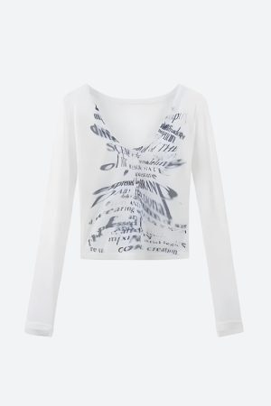 Style Core Aesthetics, New Style Trends - Grunge Blur Letter One Shoulder Top
