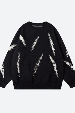Style Core Aesthetics, New Style Trends - Grunge Claw Distressed Knitted Sweater