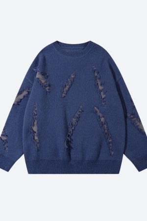 Style Core Aesthetics, New Style Trends - Grunge Claw Distressed Knitted Sweater