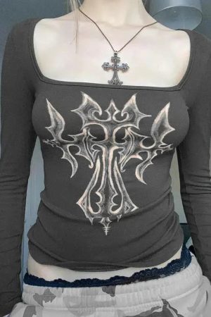 Style Core Aesthetics, New Style Trends - Grunge Cross Bleached Top