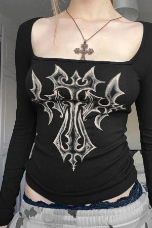 Style Core Aesthetics, New Style Trends - Grunge Cross Bleached Top