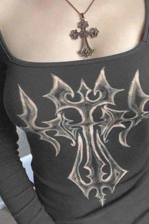 Style Core Aesthetics, New Style Trends - Grunge Cross Bleached Top