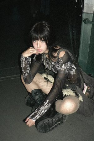 Style Core Aesthetics, New Style Trends - Grunge Cross Wide Neck Mesh Top