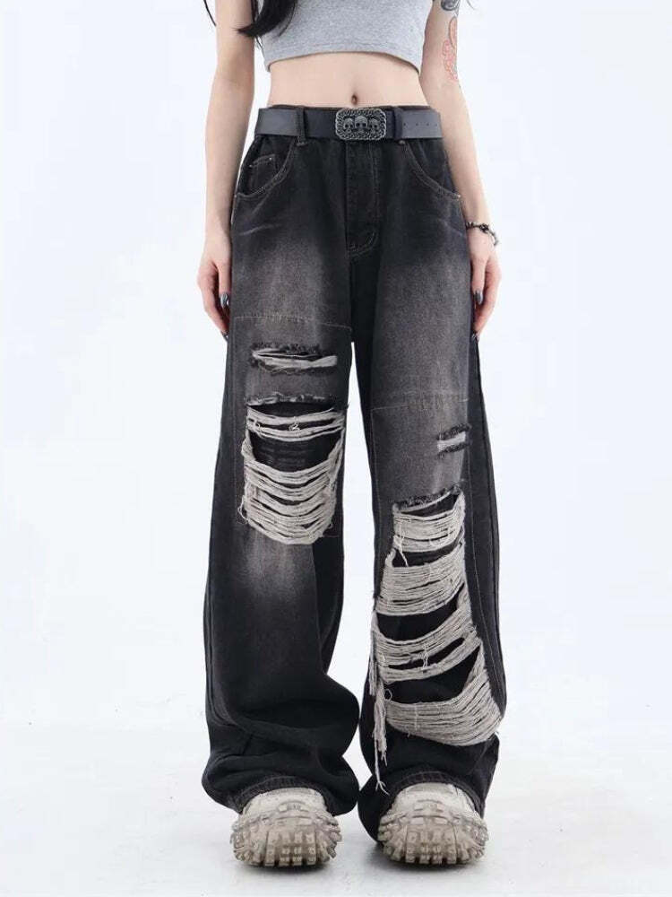 Style Core Aesthetics, New Style Trends - Grunge Dark Wash Distressed Jeans Style Core Aesthetics, New Style Trends - Grunge Dark Wash Distressed Jeans