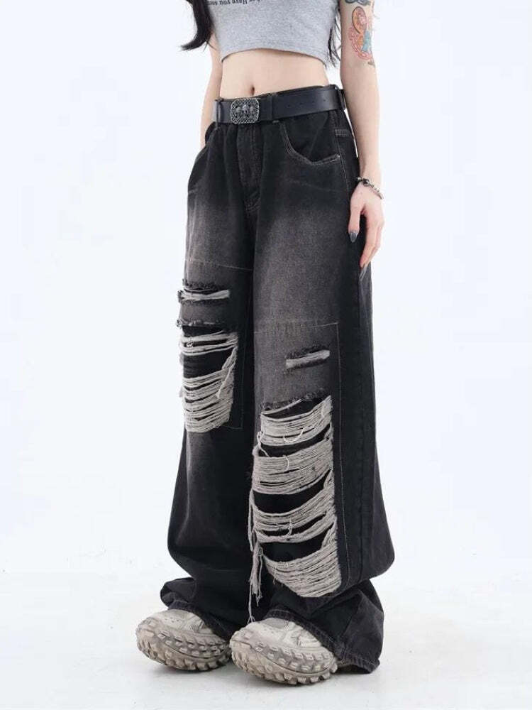 Style Core Aesthetics, New Style Trends - Grunge Dark Wash Distressed Jeans Style Core Aesthetics, New Style Trends - Grunge Dark Wash Distressed Jeans