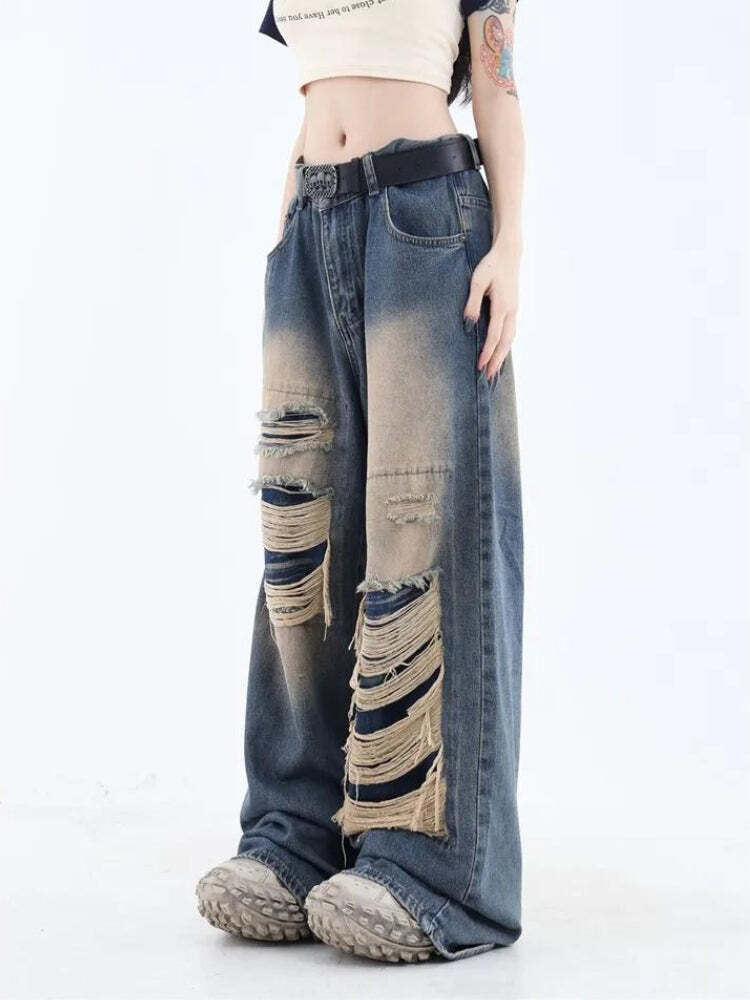Style Core Aesthetics, New Style Trends - Grunge Dark Wash Distressed Jeans Style Core Aesthetics, New Style Trends - Grunge Dark Wash Distressed Jeans