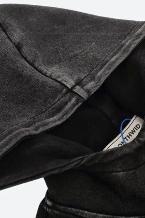 Style Core Aesthetics, New Style Trends - Grunge Dark Washed Embroidered Hoodie