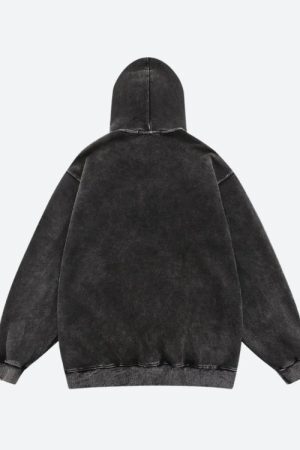 Style Core Aesthetics, New Style Trends - Grunge Dark Washed Embroidered Hoodie