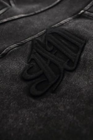 Style Core Aesthetics, New Style Trends - Grunge Dark Washed Embroidered Hoodie