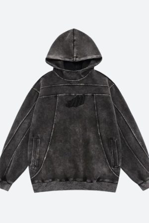 Style Core Aesthetics, New Style Trends - Grunge Dark Washed Embroidered Hoodie