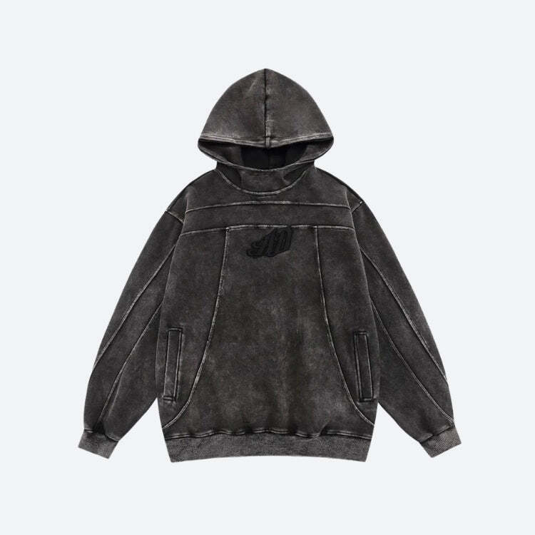 Style Core Aesthetics, New Style Trends - Grunge Dark Washed Embroidered Hoodie