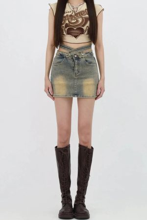 Style Core Aesthetics, New Style Trends - Grunge Denim Cross Belt Mini Skort
