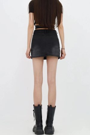 Style Core Aesthetics, New Style Trends - Grunge Denim Cross Belt Mini Skort