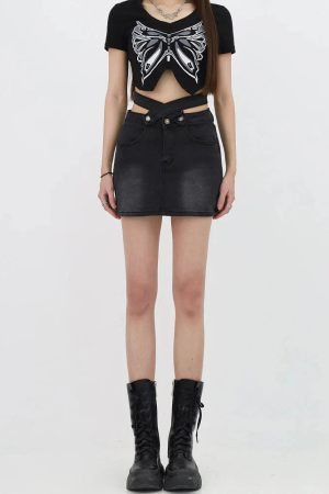 Style Core Aesthetics, New Style Trends - Grunge Denim Cross Belt Mini Skort