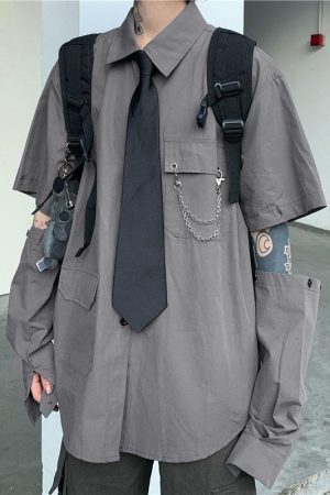Style Core Aesthetics, New Style Trends - Grunge Detachable Sleeve Shirt