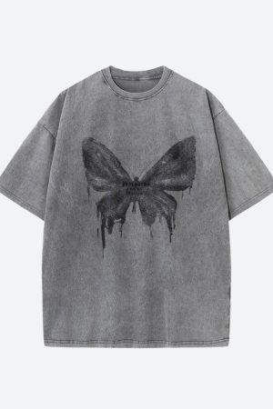 Style Core Aesthetics, New Style Trends - Grunge Distressed Butterfly Tee