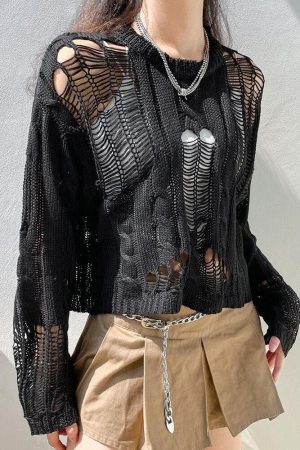 Style Core Aesthetics, New Style Trends - Grunge Distressed Knit Sweater