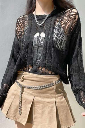 Style Core Aesthetics, New Style Trends - Grunge Distressed Knit Sweater