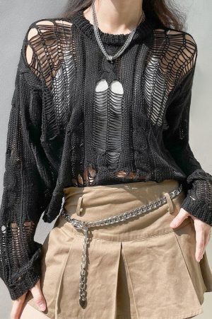 Style Core Aesthetics, New Style Trends - Grunge Distressed Knit Sweater