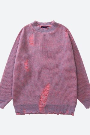 Style Core Aesthetics, New Style Trends - Grunge Distressed Knitted Sweater