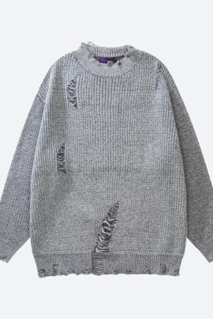 Style Core Aesthetics, New Style Trends - Grunge Distressed Knitted Sweater