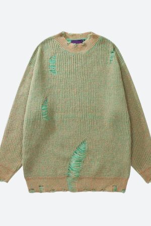 Style Core Aesthetics, New Style Trends - Grunge Distressed Knitted Sweater