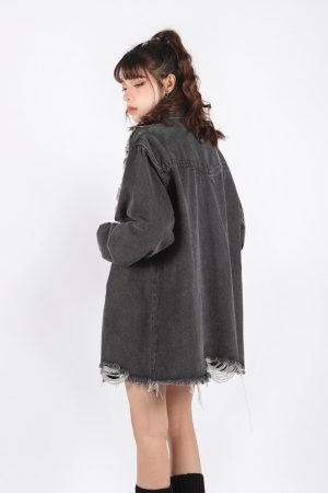 Style Core Aesthetics, New Style Trends - Grunge Distressed Long Denim Jacket