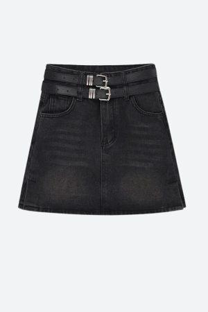 Style Core Aesthetics, New Style Trends - Grunge Double Belt Loop Denim Mini Skirt