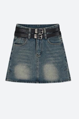 Style Core Aesthetics, New Style Trends - Grunge Double Belt Loop Denim Mini Skirt
