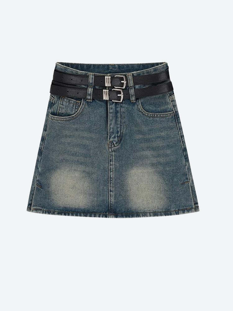 Style Core Aesthetics, New Style Trends - Grunge Double Belt Loop Denim Mini Skirt Style Core Aesthetics, New Style Trends - Grunge Double Belt Loop Denim Mini Skirt