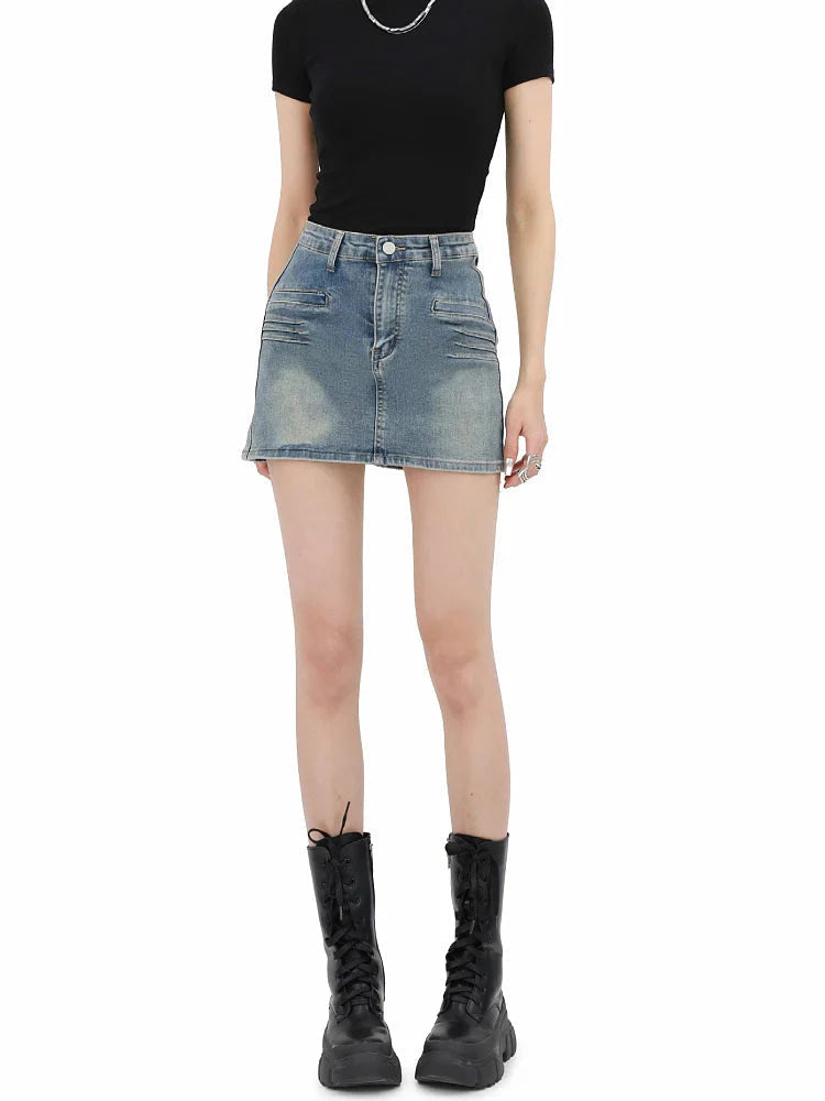 Style Core Aesthetics, New Style Trends - Grunge Fake Pocket Denim Mini Skirt Style Core Aesthetics, New Style Trends - Grunge Fake Pocket Denim Mini Skirt