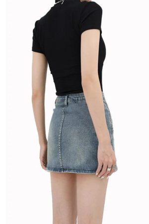 Style Core Aesthetics, New Style Trends - Grunge Fake Pocket Denim Mini Skirt