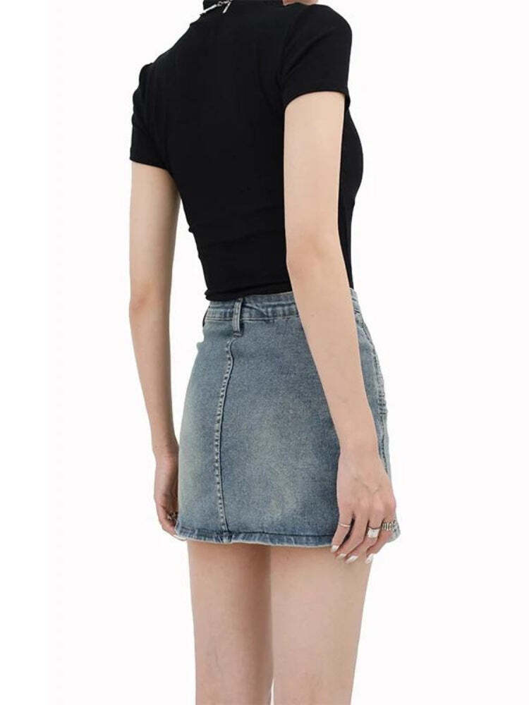 Style Core Aesthetics, New Style Trends - Grunge Fake Pocket Denim Mini Skirt Style Core Aesthetics, New Style Trends - Grunge Fake Pocket Denim Mini Skirt