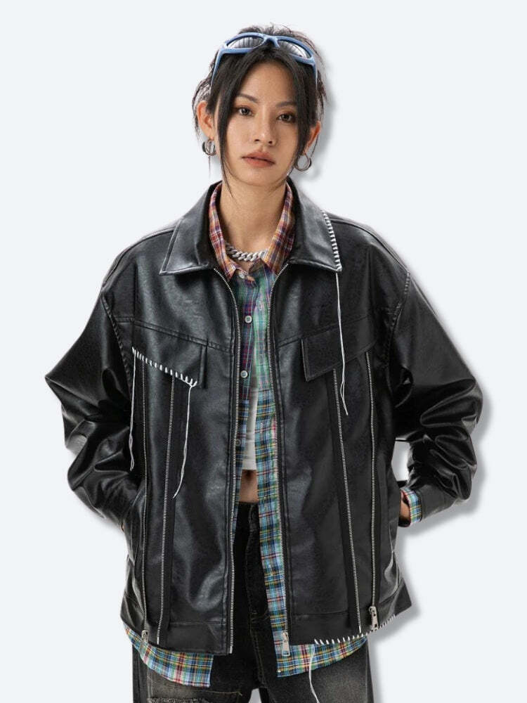 Style Core Aesthetics, New Style Trends - Grunge Faux Leather Jacket Style Core Aesthetics, New Style Trends - Grunge Faux Leather Jacket