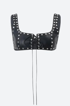 Style Core Aesthetics, New Style Trends - Grunge Faux Leather Lace Up Crop Top