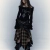Style Core Aesthetics, New Style Trends - Grunge Faux Leather Plaid Midi Skirt